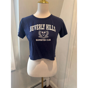 Women's Unbranded Navy White Beverly Hills Badminton Club logo Crop Top L
